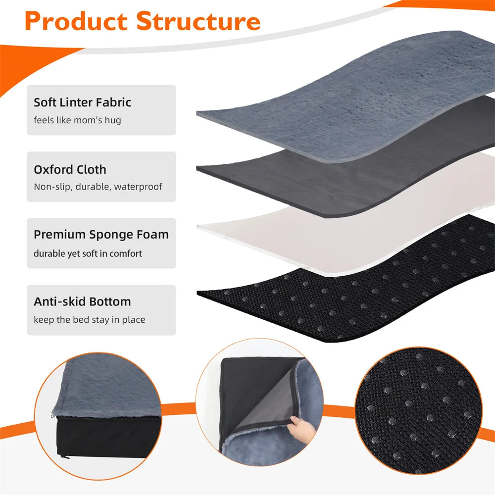 Large Orthopaedic Waterproof Cushion Pet Mattress 2 In 1 Pet Dog Crate Bed with Removable Cover