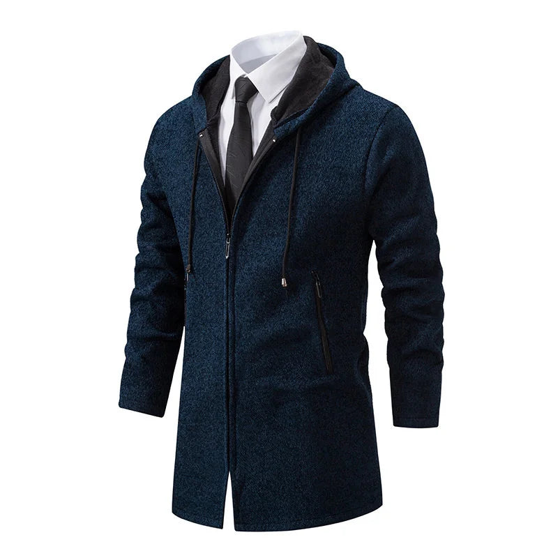 Winter Men's Thickened Hoodies Jacket  Long Sleeve Sweatshirts Cardigan  Solid Color Tops Overcoat