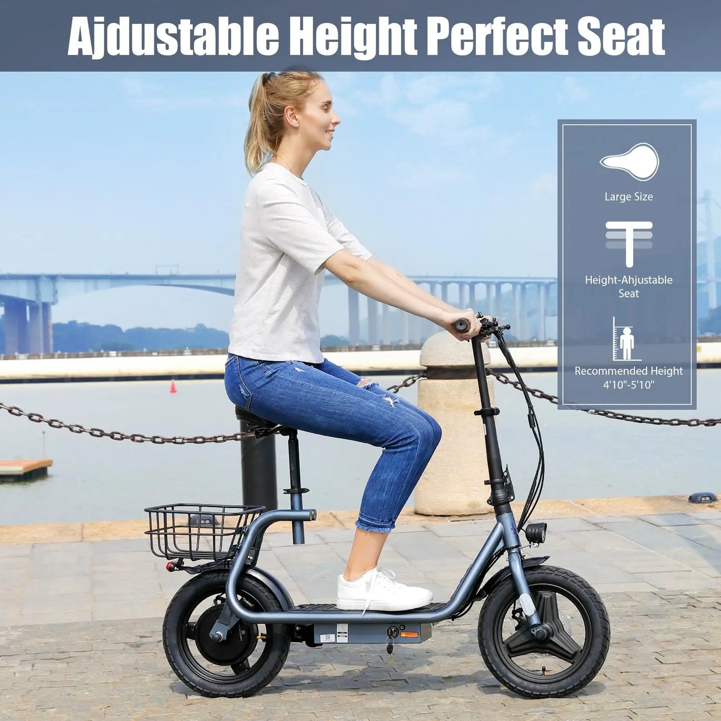 Peak 819W Electric Scooter 500W Motor W/ Seat 14" Tire, 30 Miles Ranges 20MPH Max Speed, to 300 LBS