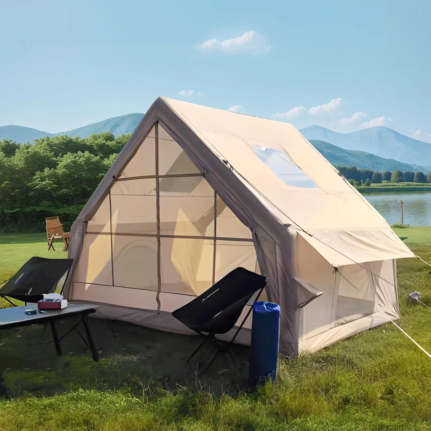 Large inflatable tent 67.8 Square Feets inflatable, 4-6 people,4 Season Glamping Tent,Waterproof