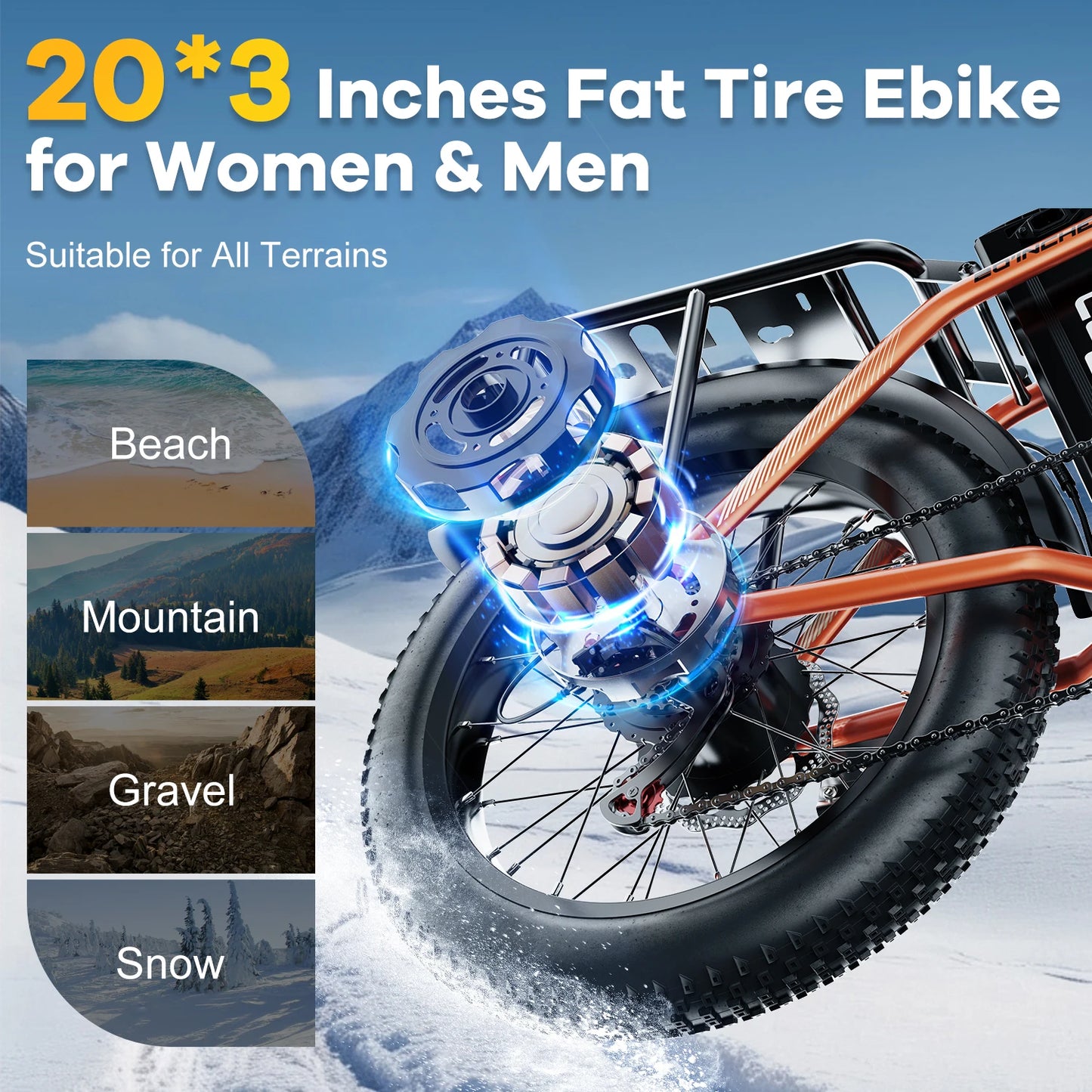 1000W Folding E-Bike, 48V 20AH Large Removable Battery, 30+MPH, 80 Miles Max Range, 20" Fat Tire