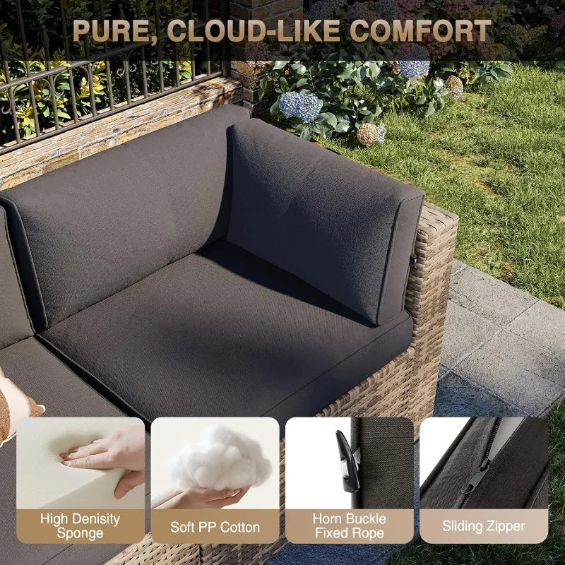 Patio Furniture.7-Piece Outdoor,Thick Cushions, Wicker Outdoor Conversation Set Sectional Sofa