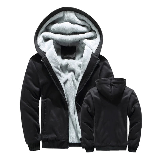 Winter Jacket Men Warm Thick Fleece Male Zipper Hooded  Outerwear Long Sleeves Sports Hoody