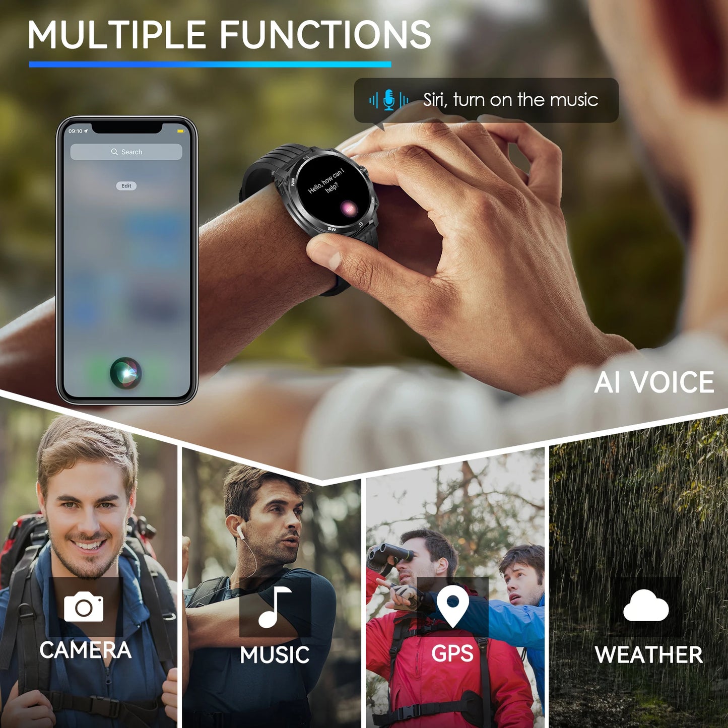Smart Watch AMOLED Display In-Ear Bluetooth Headset Heart Rate Blood P, Oxygen Sat. Monitoring HD