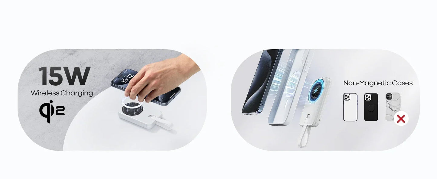 iWALK Magnetic Portable Charger 10000mAh: 15W Wireless 30W Fast Charging USB-C Cable iPhone,Samsung