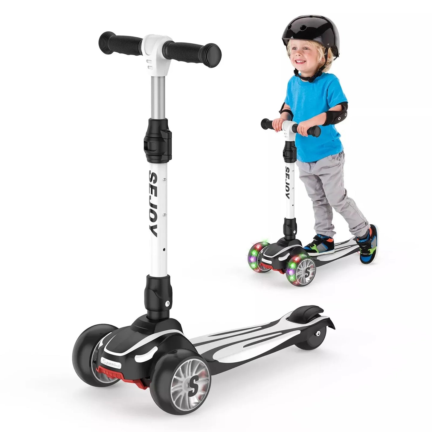 Toddler Kick Scooter,Childrens Foldable Seat Outside Bike Toy Scooter, Adjustable Height/Handlebars
