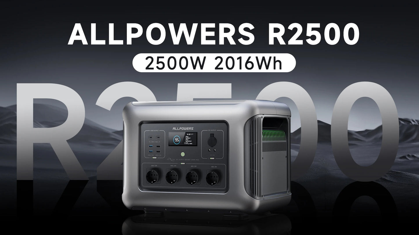 R2500 Solar Generator 2500W (4000W Peak), 2016Wh LiFePO4 Portable Power Solarpanel 4 AC Outlets