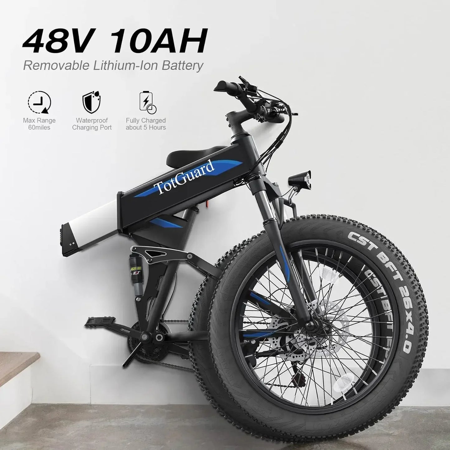26" x4.0 Fat Tire E-Bike, Folding, Mountain Commuter, Peak 1000W Motor 21.6 MPH, Adults