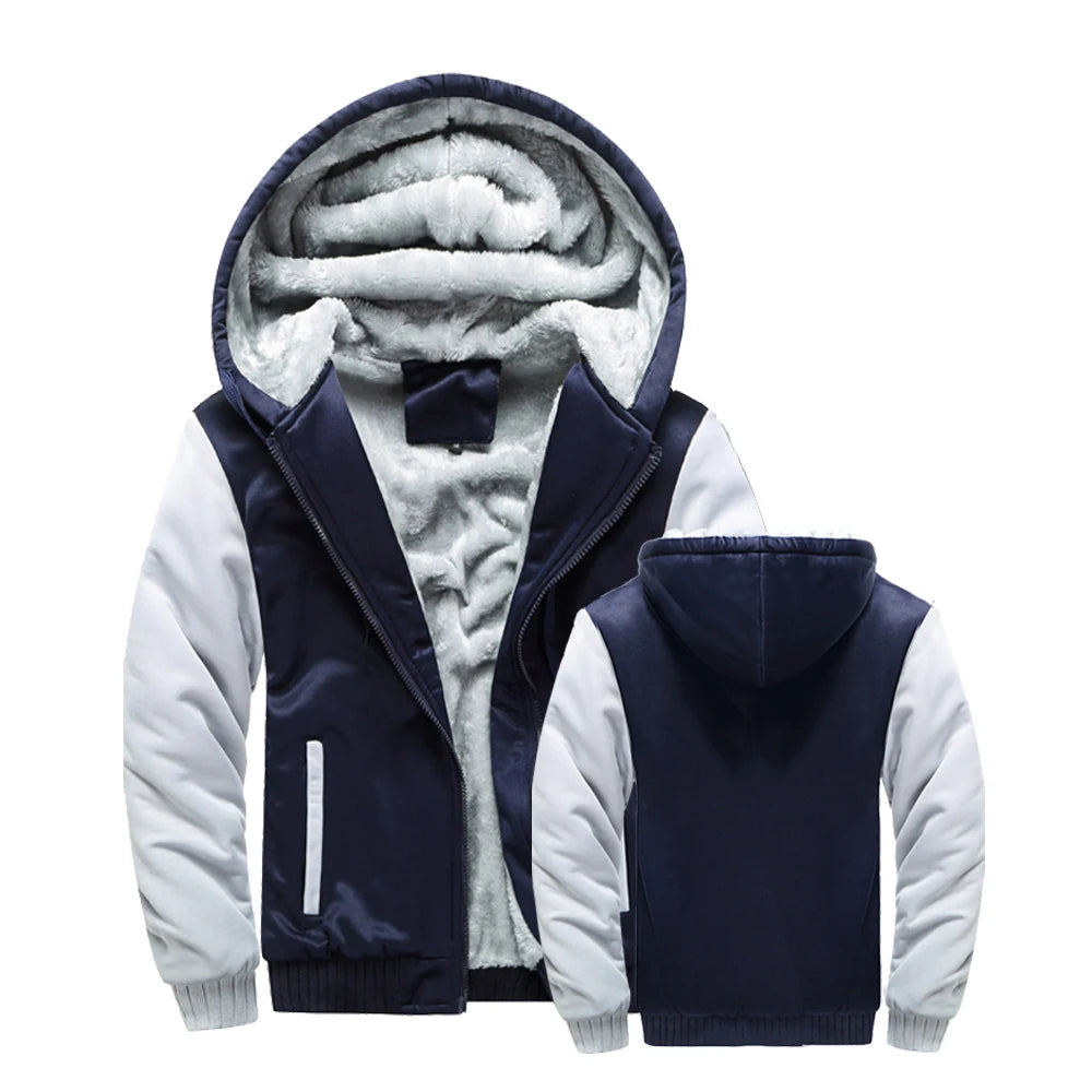 Winter Jacket Men Warm Thick Fleece Male Zipper Hooded  Outerwear Long Sleeves Sports Hoody