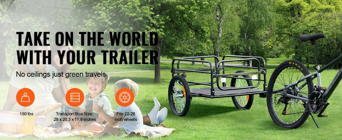 ]60 lbs Bike Cargo Trailer Foldable  Bicycle Wagon, 16" Wheels Reflectors Fits 22"-28" Bike Wheels
