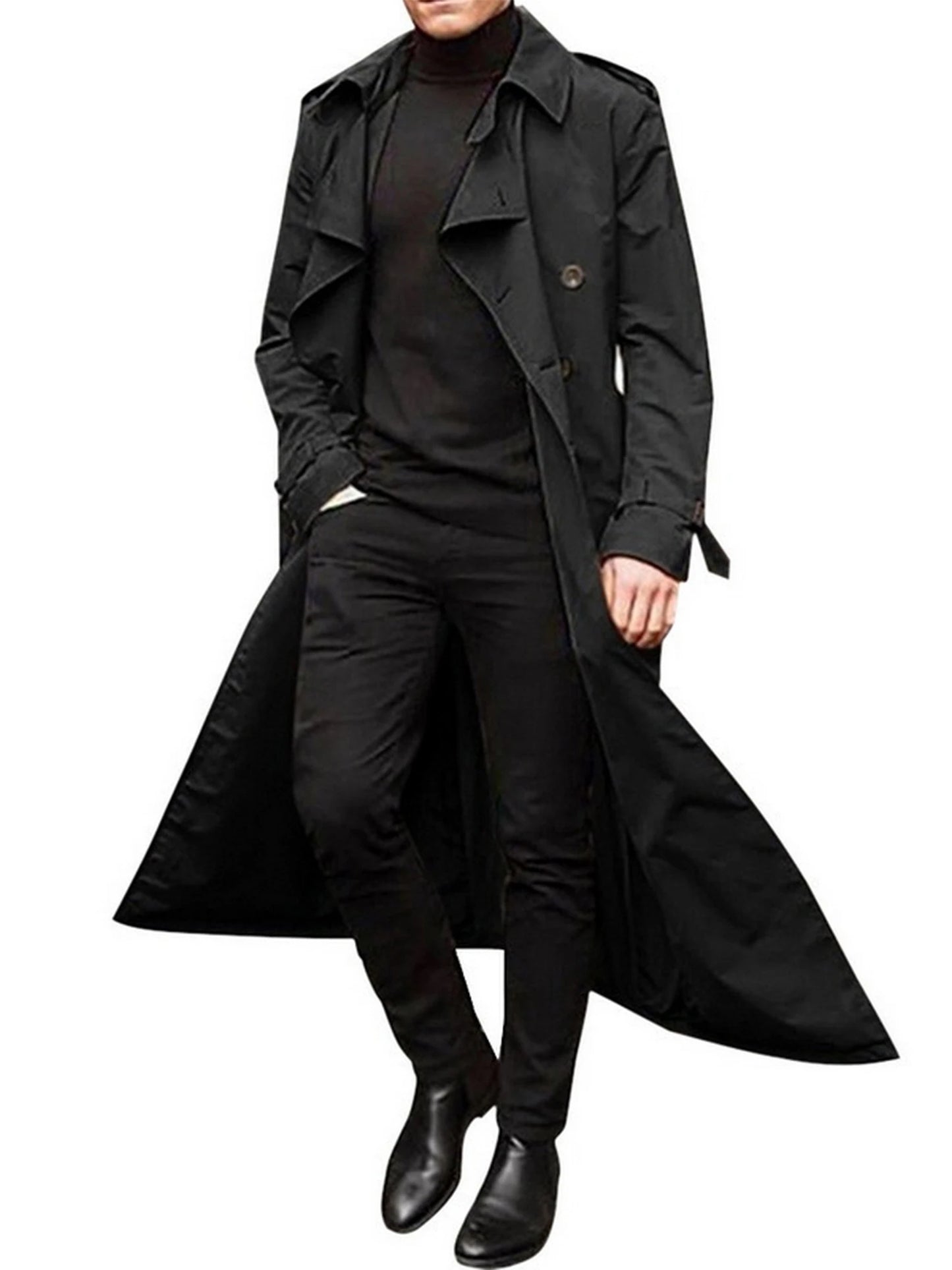 Men s Classic Wool Blend Trench Coat, Removable Belt, Notched Lapel Collar Warm Winter Overcoat