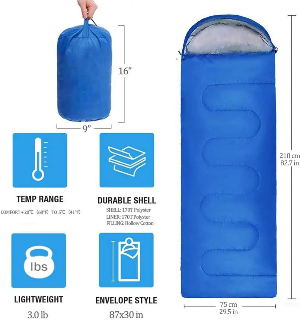 Envelope with Cap Sleeping Bag, Spring-Autumn Outdoor  Single Sleeping Bag 210*75CM 5-20 Degree