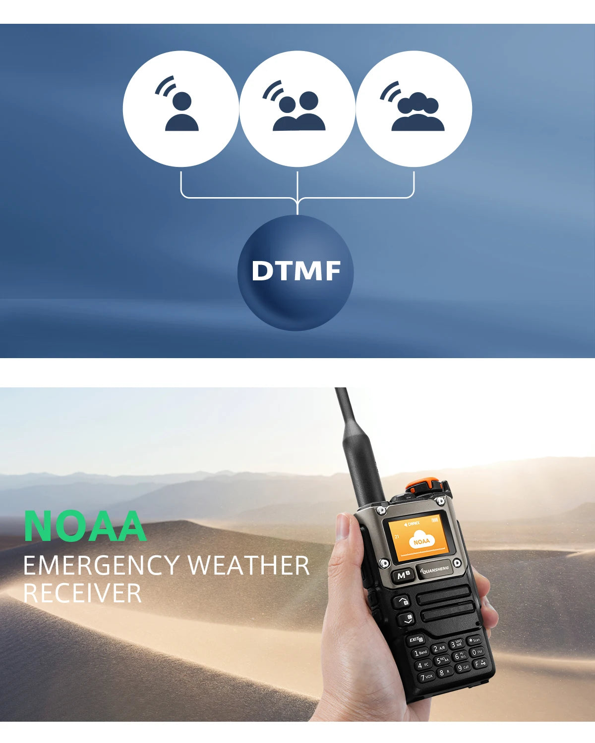 Walkie Talk5W Air Band Radio Type C Charge UHF VHF DTMF FM Scrambler NOAA Wireless Frequency 2Way CB