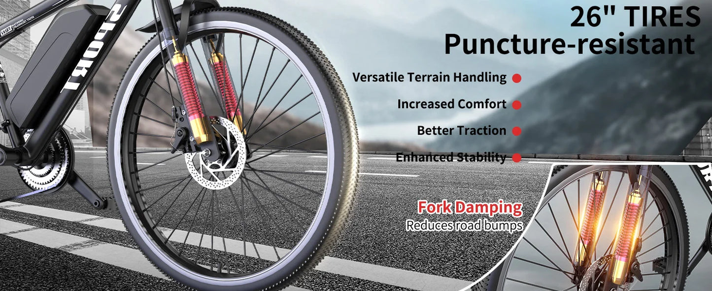 26''Electric Bike, 700W Peak Motor,20MPH 35Mi ,480Wh Removable Battery, 7-Speed& LCD Display