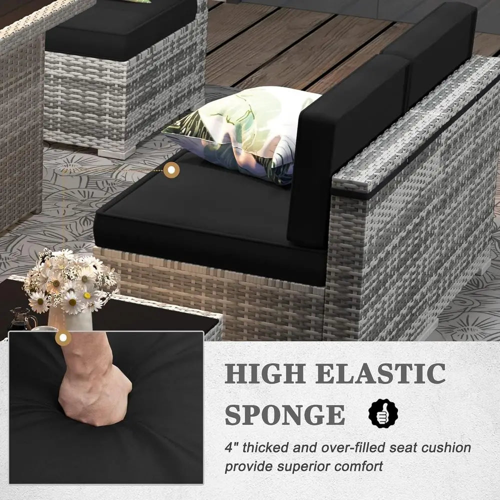8-Piece Outdoor Wicker Sofa Set with Propane Fire Pit Table