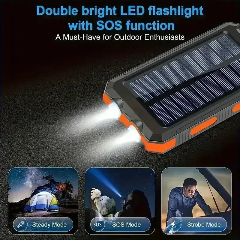 10000mAh Solar Power Bank 4-in-1 - Fast Charge+LED Light Outdoor Camping Gear