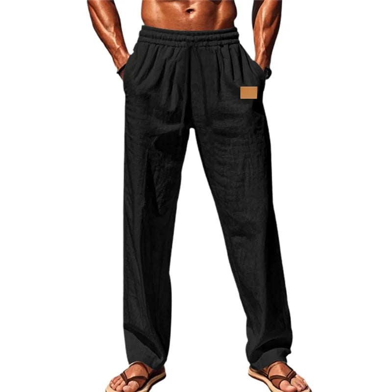 Men s Comfortable Elastic Waist Drawstring Pants with Loose Fit and Breathable Fabric Perfect for Casual Wear on the Beach or