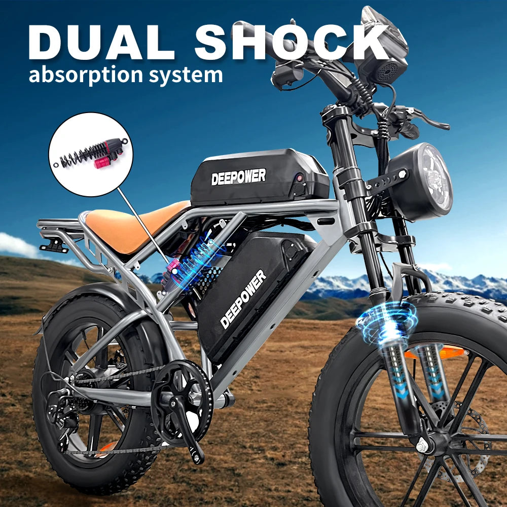 E-Bike QS7 1000W 48V 60AH 20 Inch Fat Tire, Adults Mountain Off-Road Dual Batteries E-Bicycle