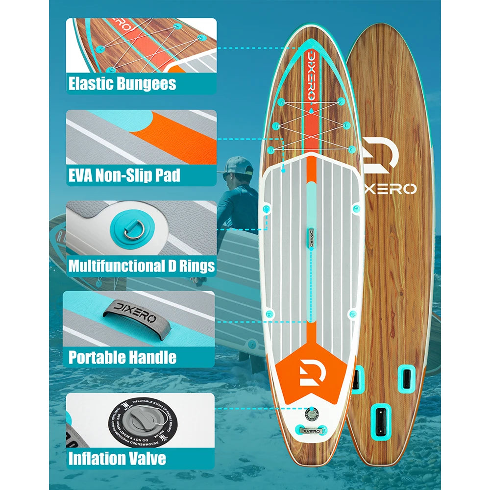 DIXERO Waterproof Inflatable Paddle Board 11''x33''x6''Adult Standing Style,Kayak Accessories SUP