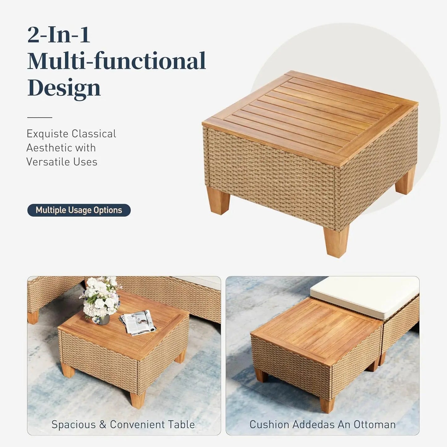 Small Patio Furniture Set, 3 Piece Wicker Outdoor Patio Conversation Set, Outside L-Shaped Sectional