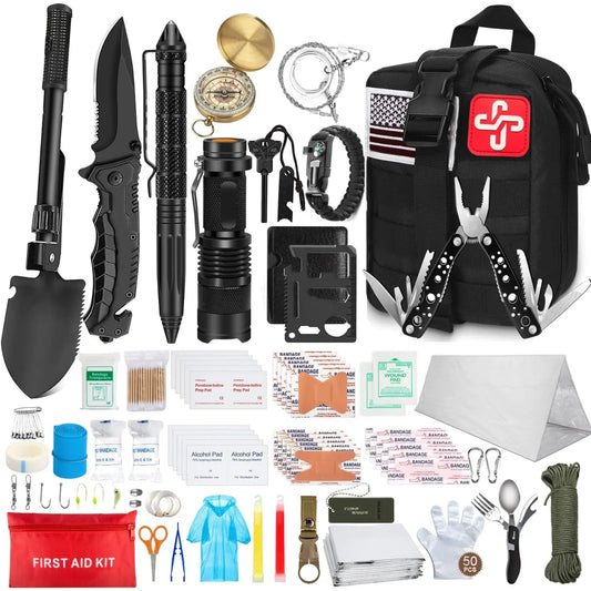 238Pcs Emergency Survival Kit, Professional Tool,Tactical Pouch and Emergency Tent for Earthquake