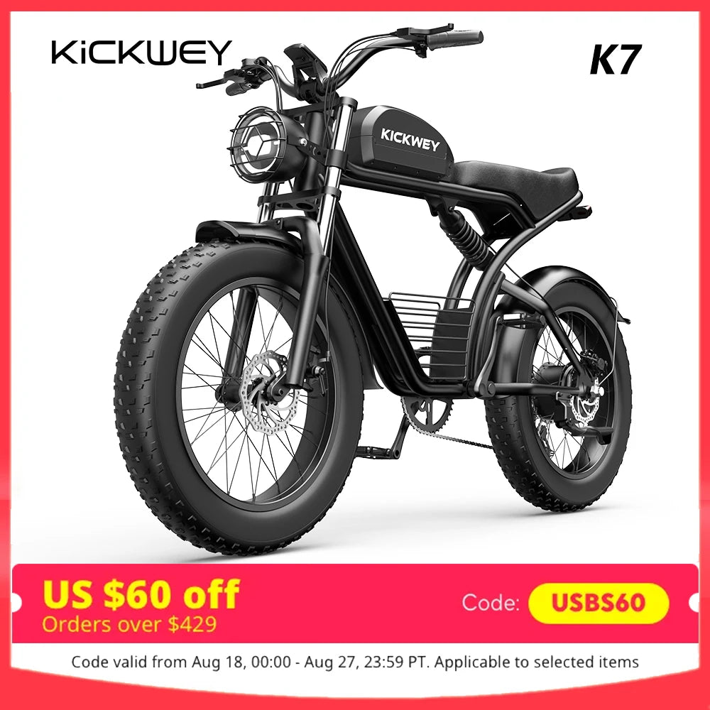 K7 E-bike 1500W Motor 48V 23AH ,20 Inch Fat Tire 32MPH 7-Speed Mountain electric bike