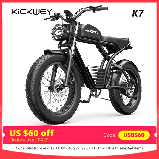 K7 E-bike 1500W Motor 48V 23AH ,20 Inch Fat Tire 32MPH 7-Speed Mountain electric bike