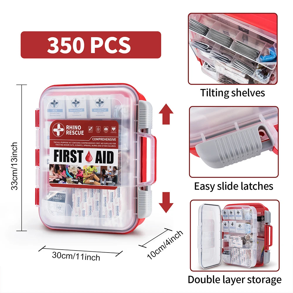 RESCUE 350 Pieces OSHA All-Purpose First Aid Kit, professional Medical Supplies,  for Emergency