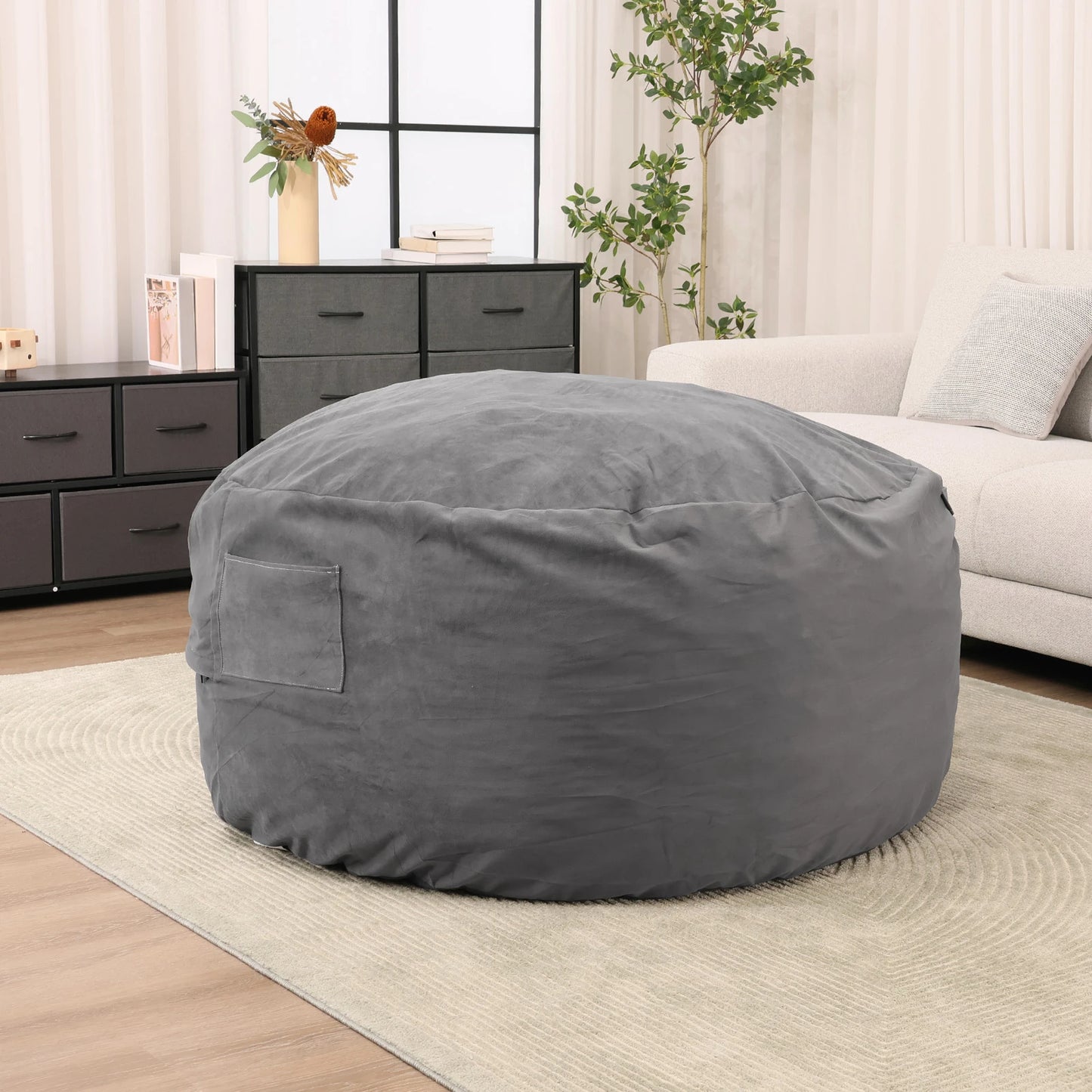 Oversized 3/4FT Bean Bag Chair, Reading Foam Filled Couch,Removable Cover inside Furniture