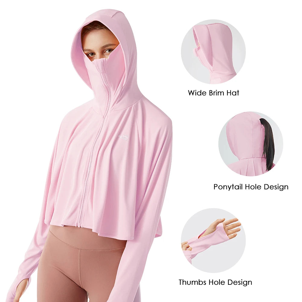 Sunscreen Jackets Women UV Protection Clothing UPF50+ Hoodie Breathable Coats, Running Cycling