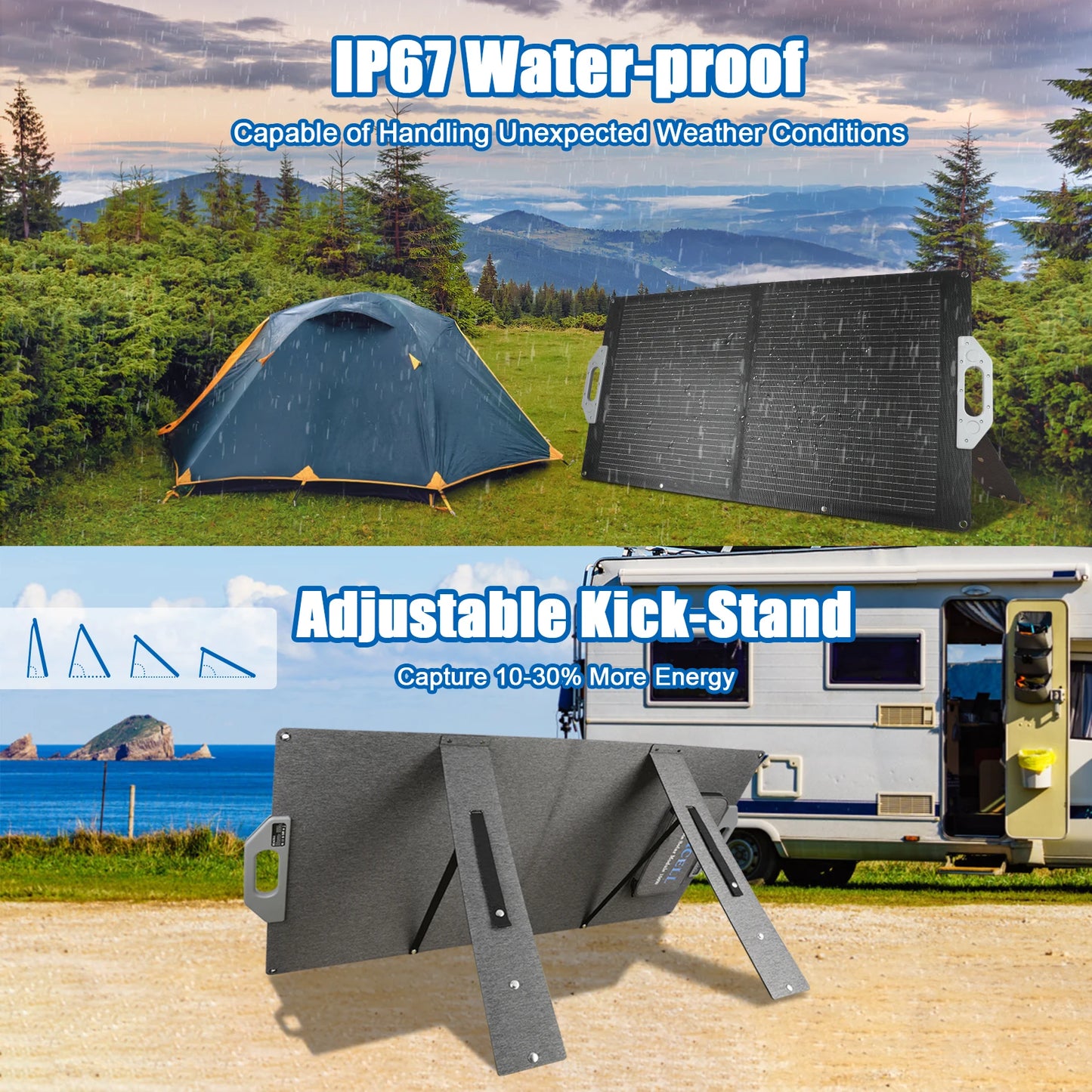 Flex-Foldable Solar Panel 100W Camping High Efficience Travel&Phone&Boat&RV 23% Efficiency