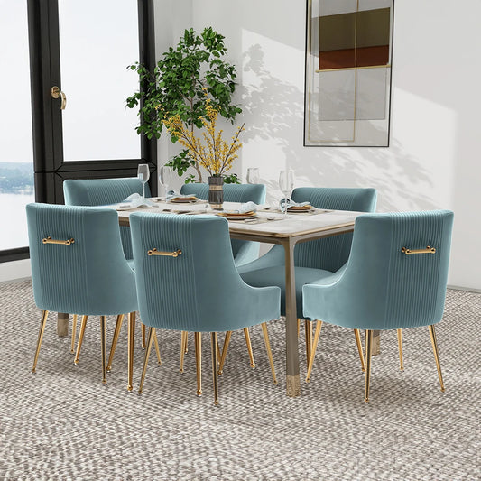 Modern Velvet 6 Dining Chairs, Upholstered Barrel Pleated Side Accent Chair for Bedroom,Living Room
