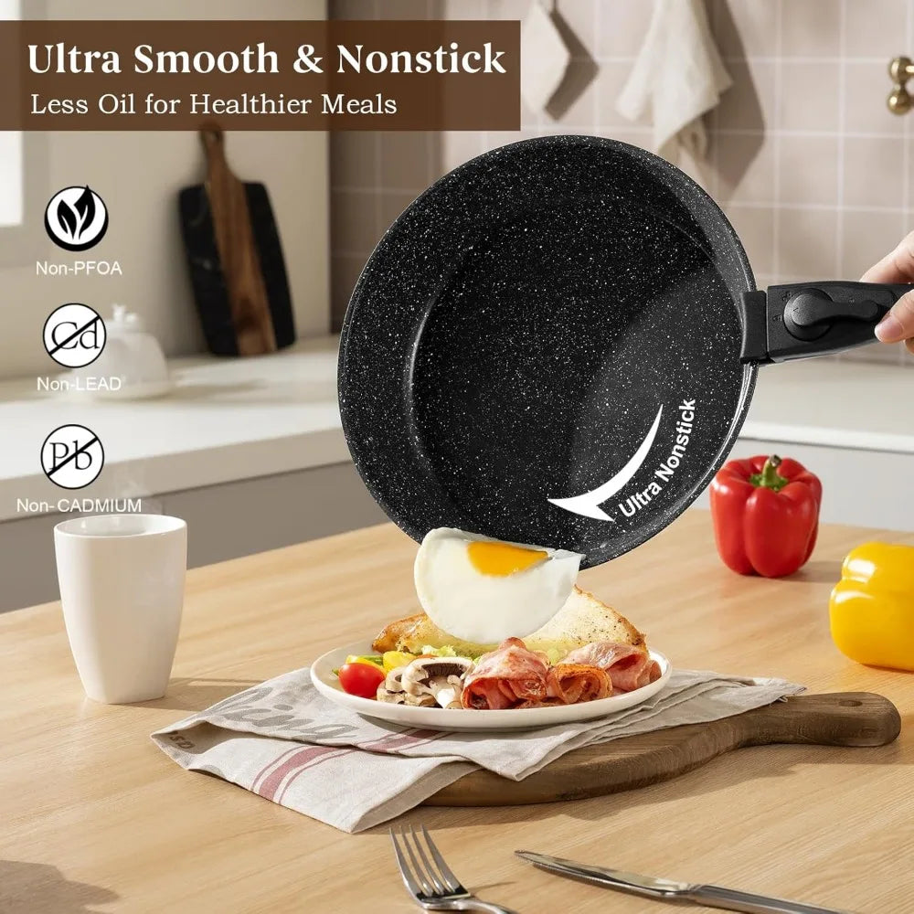 20 Pcs Pot-Pans Set Non Stick, Ceramic Cookware,Detachable Handle, RV Kitchen, Oven Safe