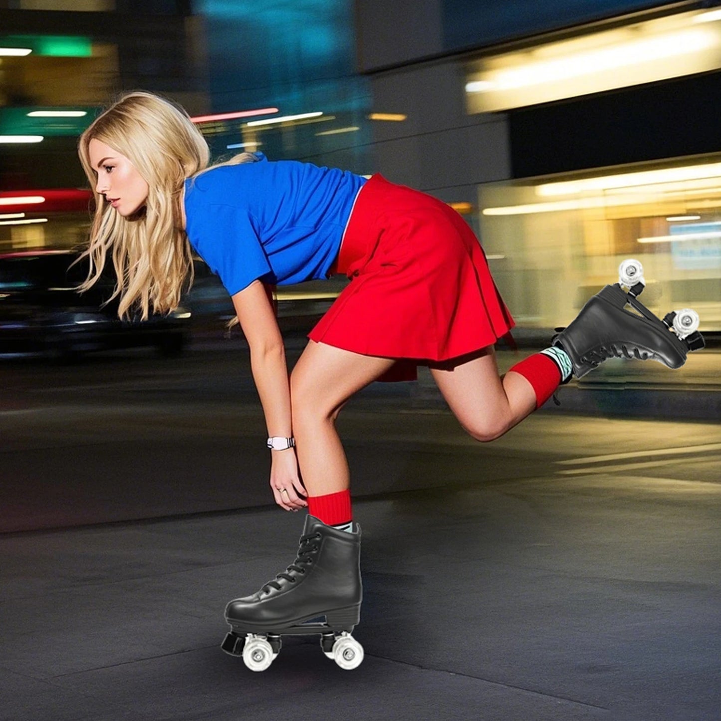 Hot Outdoor Skating Sport Shoes Double Row PU Leather Quad Sneakers Breathable Comfort 4 Wheels