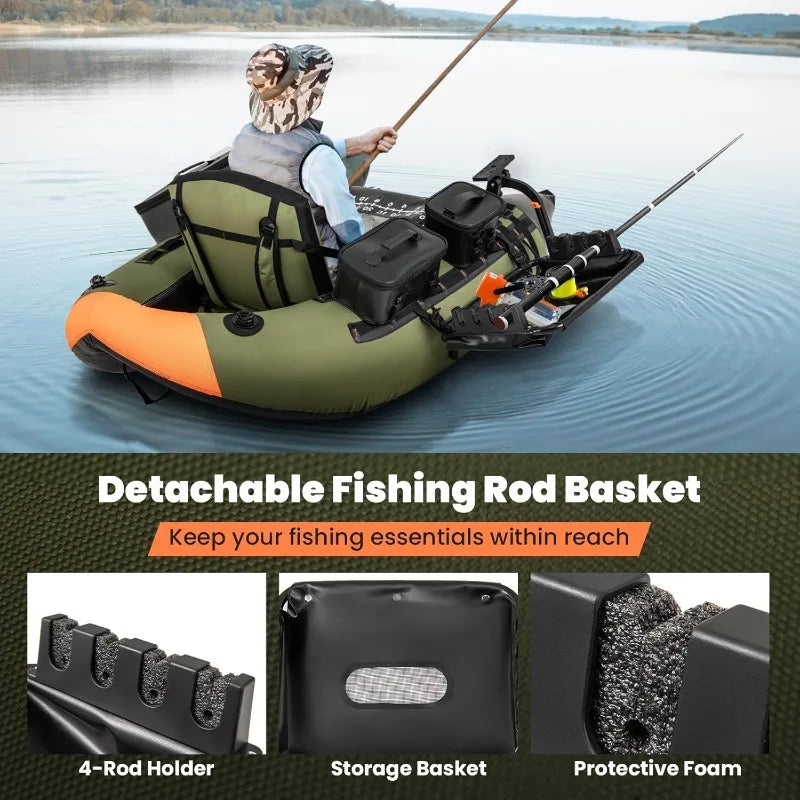 Inflatable Float Tube, Fishing Boat w/Ruler,Pump,Storage Bag,Adjustable Straps,Float Tube 4 Angling