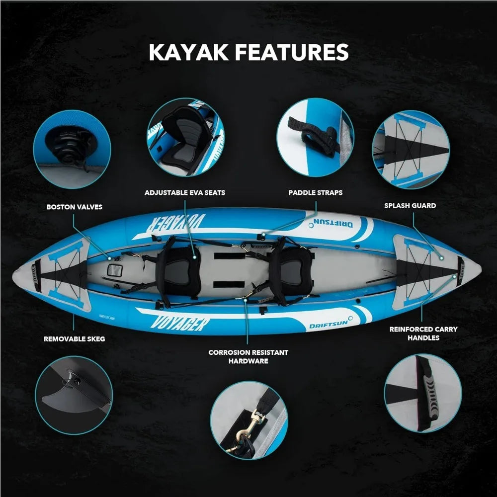 Voyager Inflatable Kayak 2 Person Tandem, Foldable for Adults Includes 2 Aluminum Paddles