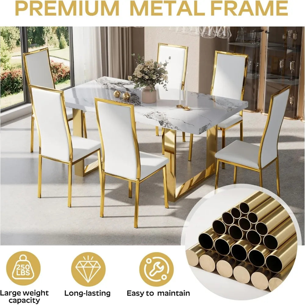 Modern Dining Chairs Set of 4 White Faux Leather w/Chrome,Curved High Back, Cloud Cushioning, Mid-Ce