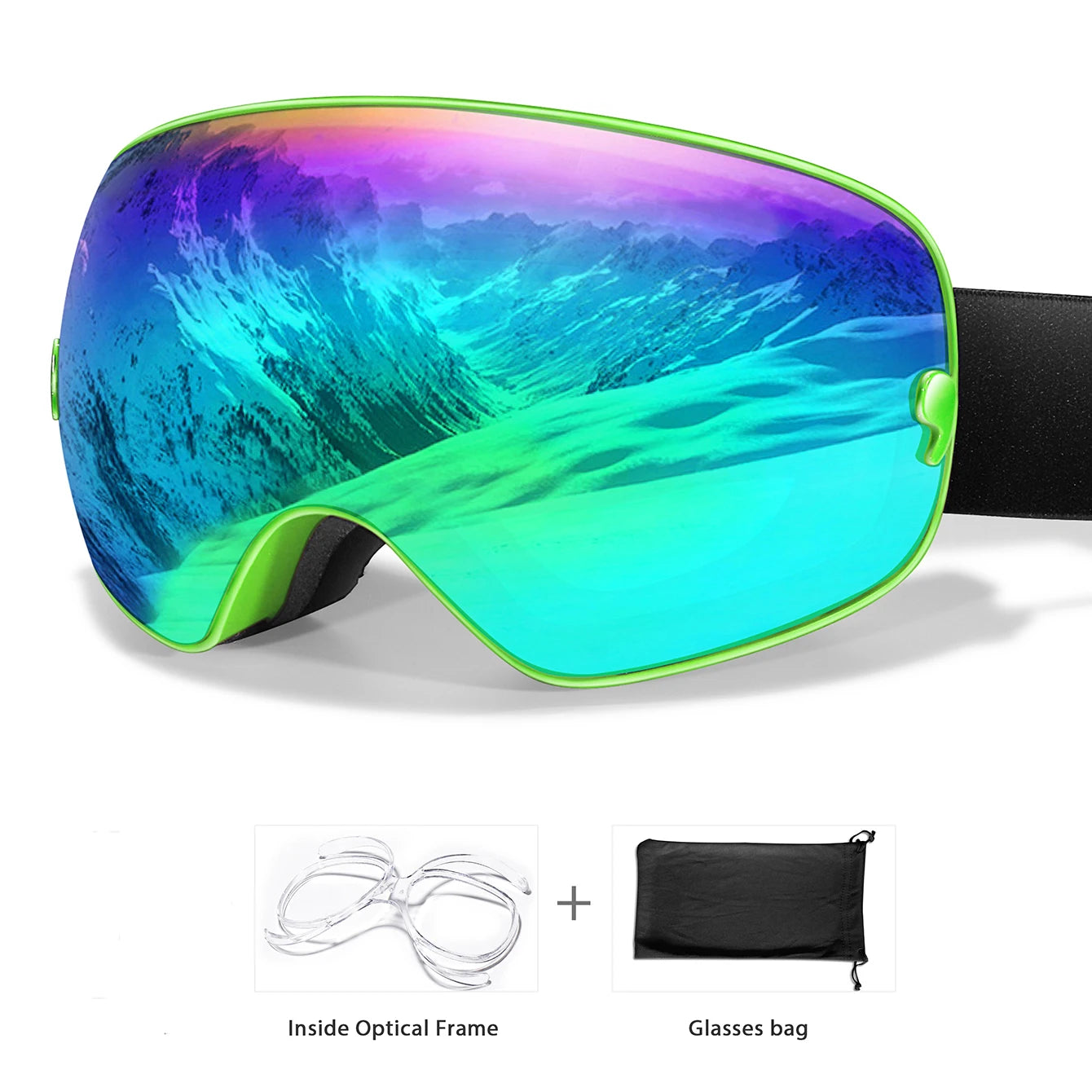 Winter Outdoor SKI Goggles Men/Women Teen, Free Optical Frame/Bag, UV400 Anti-Fog Snowboard Eyewear