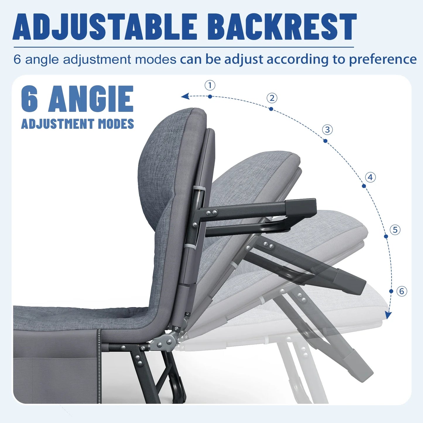 Sleeping Cots, Adults 6 Position,Portable & Foldable, Mattress /Pillow, Heavy Duty Sturdy Frame