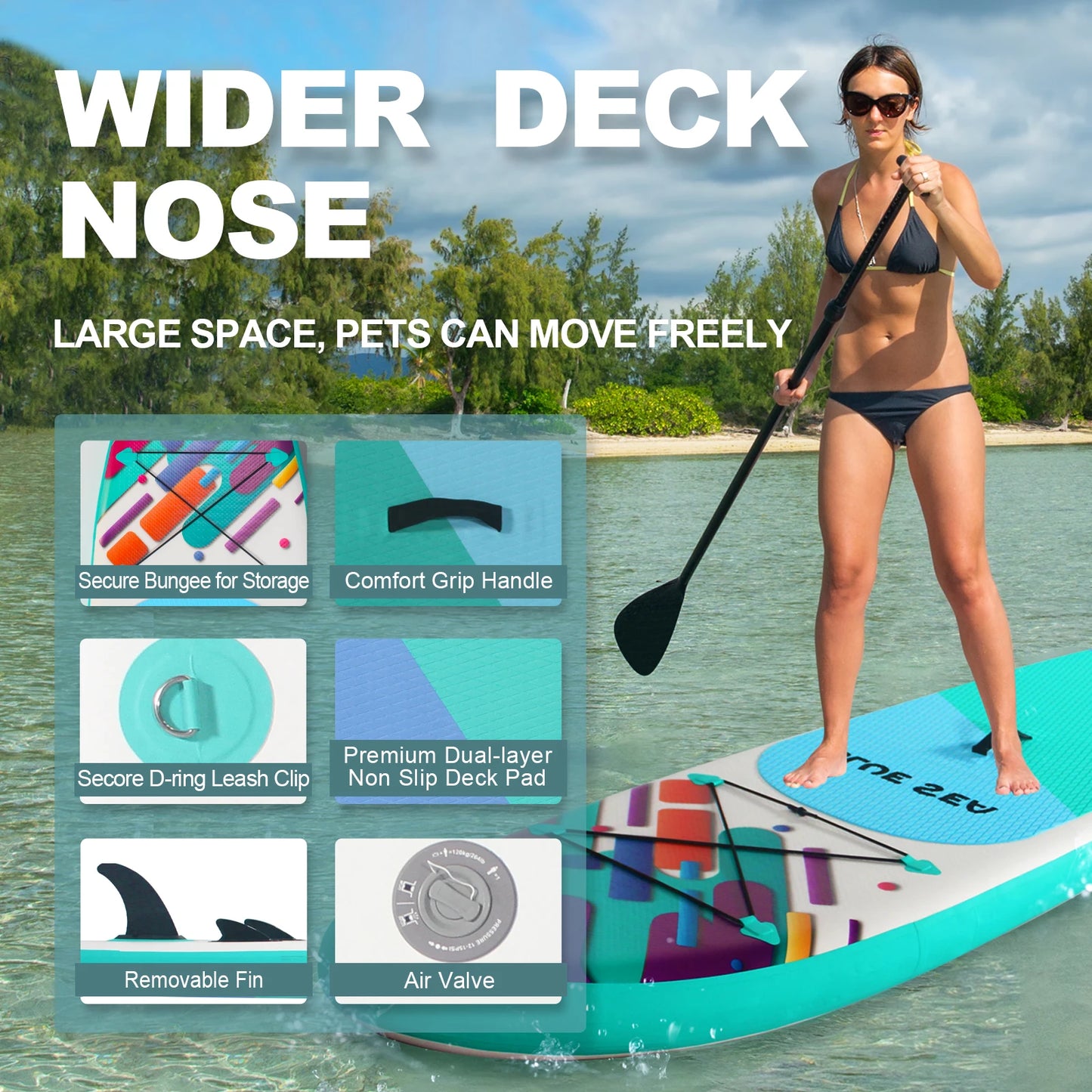 9ft 9in Inflatable Stand Up Paddle Board for Adults, Anti-Slip EVA Deck, Premium Accessories