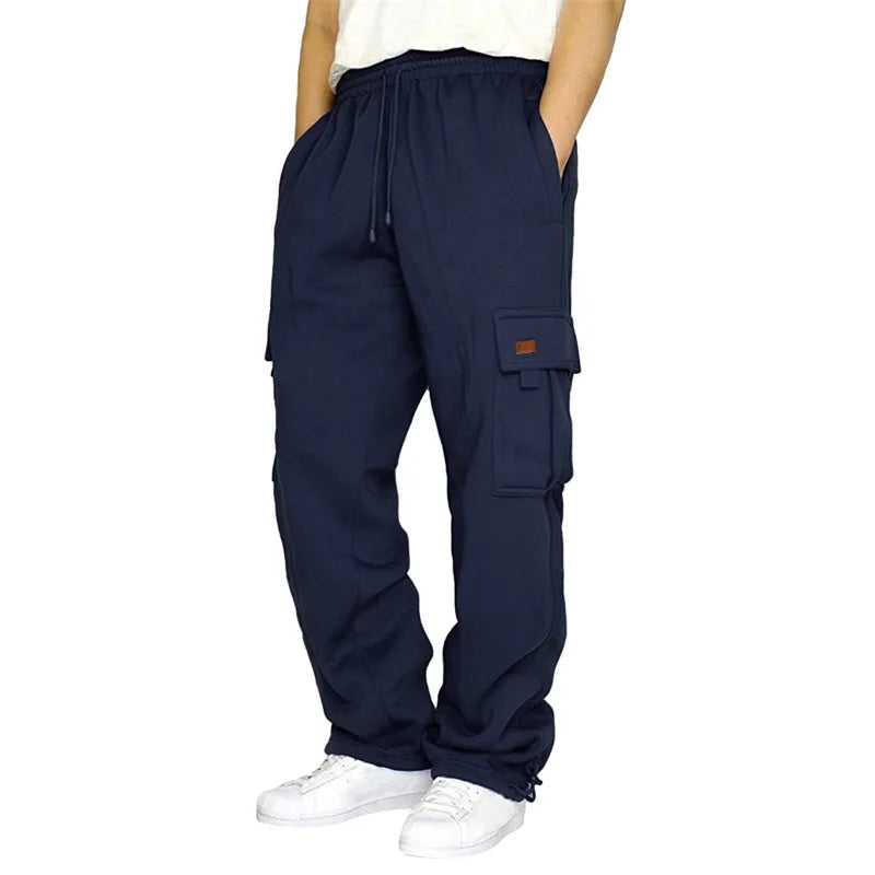 Men’s Loose Cargo Pants Casual Drawstring Elastic Waist Wide Leg Athletic Trousers