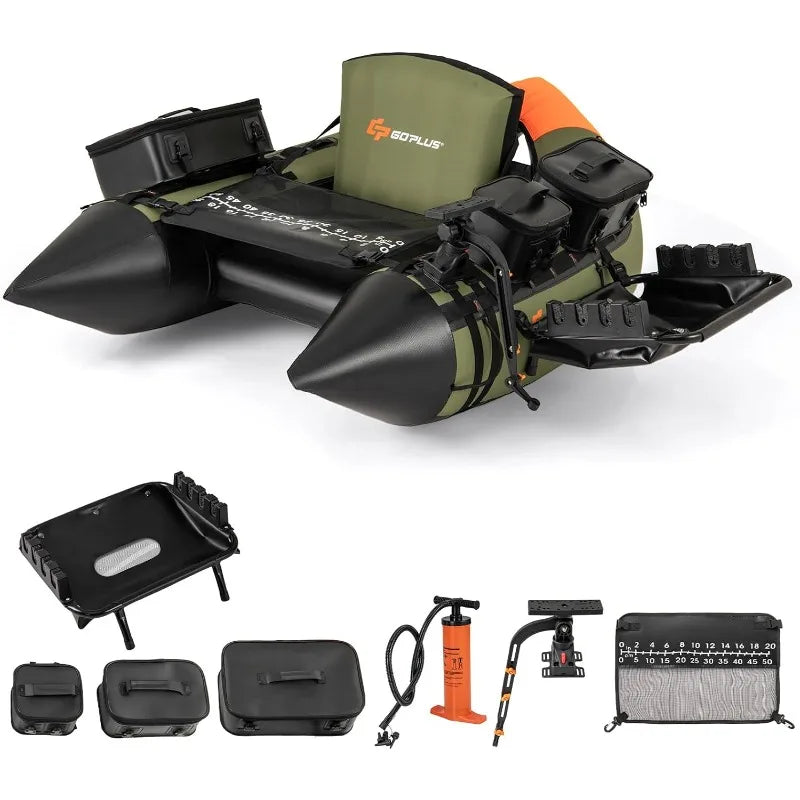 Inflatable Float Tube, Fishing Boat w/Ruler,Pump,Storage Bag,Adjustable Straps,Float Tube 4 Angling