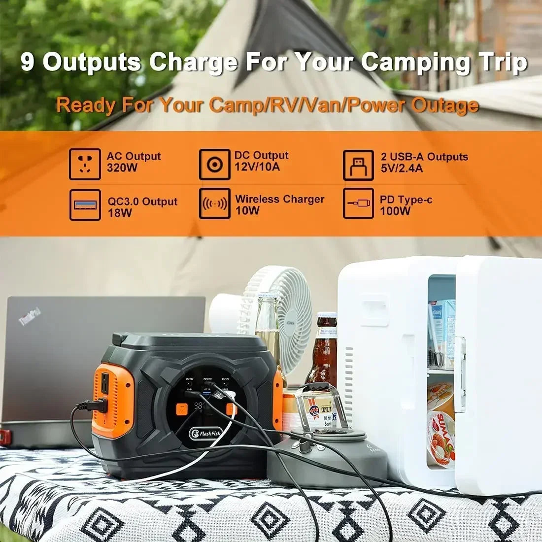 80000mAh AC Battery Pack Charger Power Bank Camping 110V/230V , 320W Emergency Solar Generator