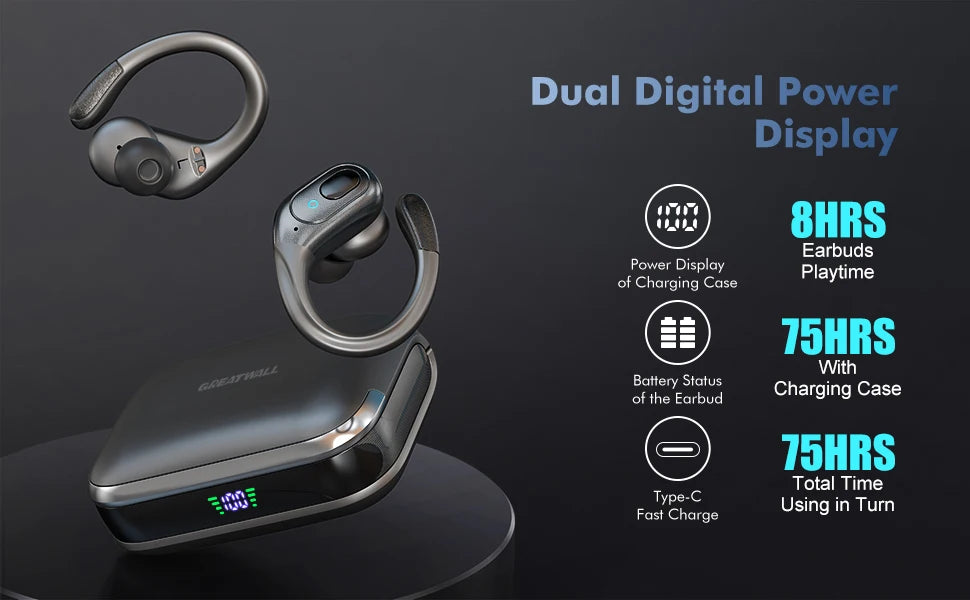 TWS Wireless Bluetooth Earphone Headset 5.3 Sports ear-hook Stereo noise reduction Earbuds HD Call