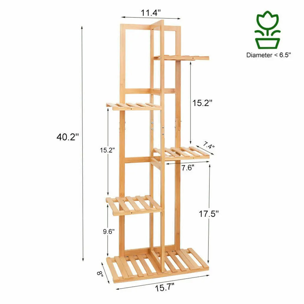 Bamboo 5 / 6  Tier  Plant Stand Rack Multiple Flower Pot Holder Display Shelving Unit for Patio