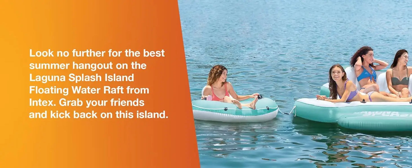 Laguna Splash Island Floating Water Raft, 2 Detachable Solo Lounge Tubes, Built-in Cupholders, Blue