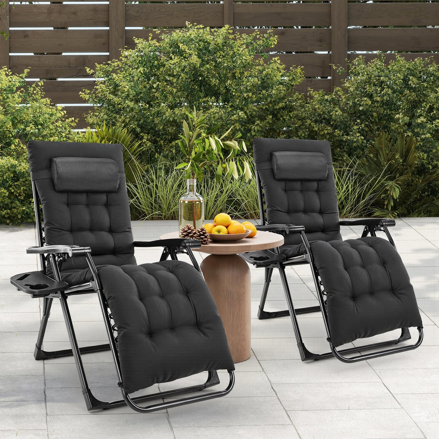 Zero Gravity Set 2 Portable Recliner Camping Patio Outdoor Chair,Cup Holder Trays Adjustable Pillow