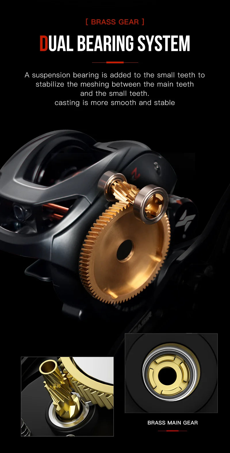 Cast X2 Baitcasting Reel 7.3:1 Hybrid Ceramic Bearing Carbon Fiber Washer Dual Bearing N52 Brake