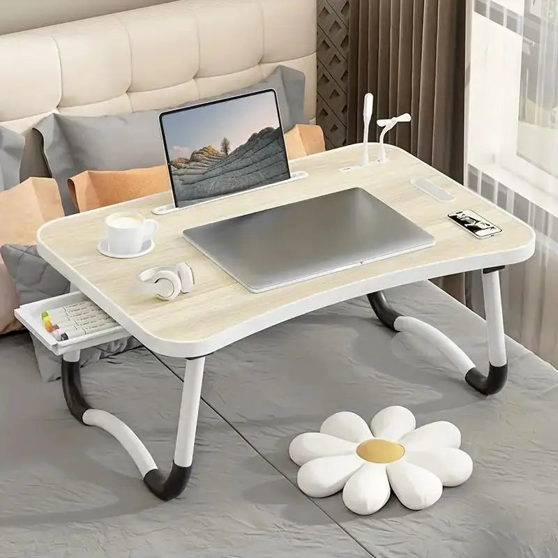 Portable Laptop Desk with USB Light, Small Fan, Cup Holder, laptop Slot, lifting Handle - Foldable