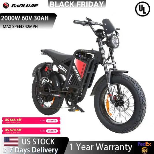 【1 Year Warranty】 E-Bike 60V 30AH Battery 42 MPH Electric Motorcycle Off-Road Electric Bicycle